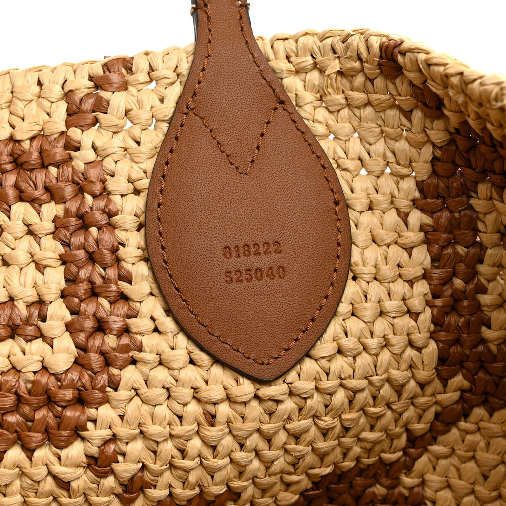 Raffia Woven Monogram Jumbo Medium Tote Natural Brown
