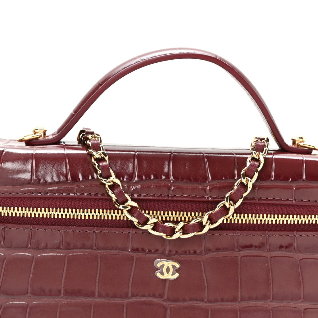 Calfskin Crocodile Embossed Crococo Exoticoco Vanity With Chain Dark Burgundy