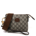 GG Supreme Monogram Azalea Calfskin Small Retro Interlocking G Wristlet Messenger Bag Beige Ebony Brown Sugar