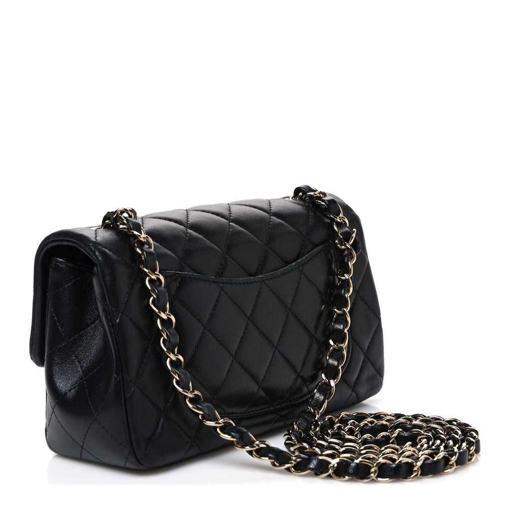 Lambskin Quilted Mini Rectangular Flap Black
