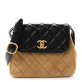 Suede Shiny Lambskin Quilted Crossbody Flap Black Beige