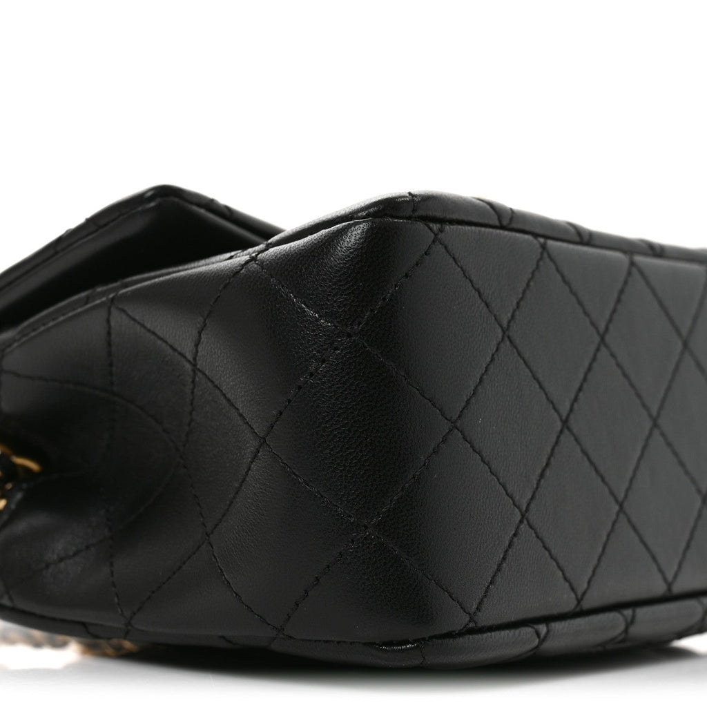 Lambskin Quilted Mini Pearl Crush Flap Black