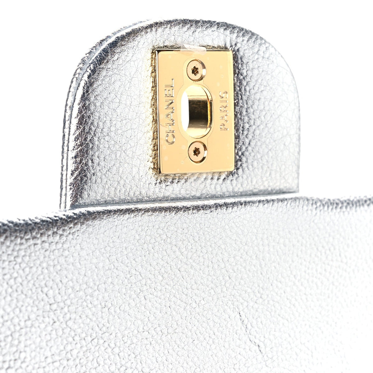Metallic Caviar Quilted Top Handle East West Flap Silver
