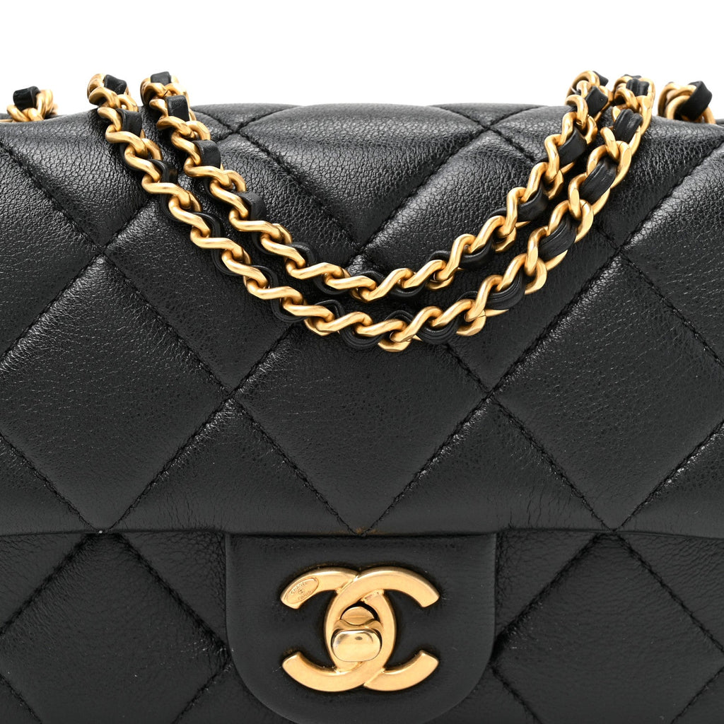 Lambskin Quilted Pearl Mini Flap Black Black
