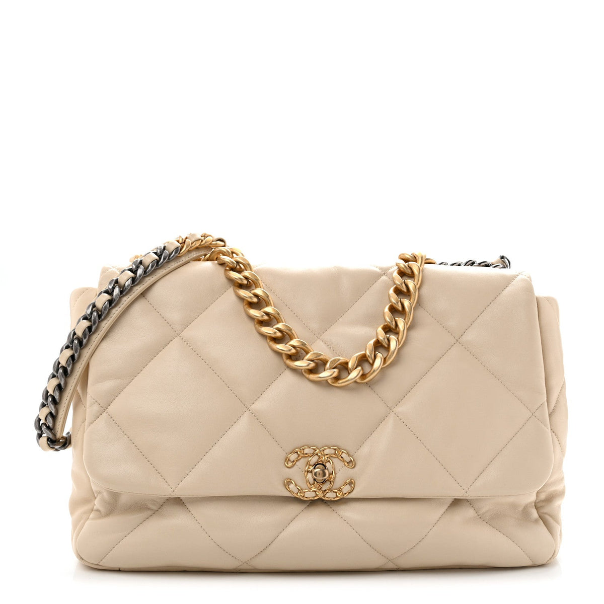 Lambskin Quilted Maxi Chanel 19 Flap Beige