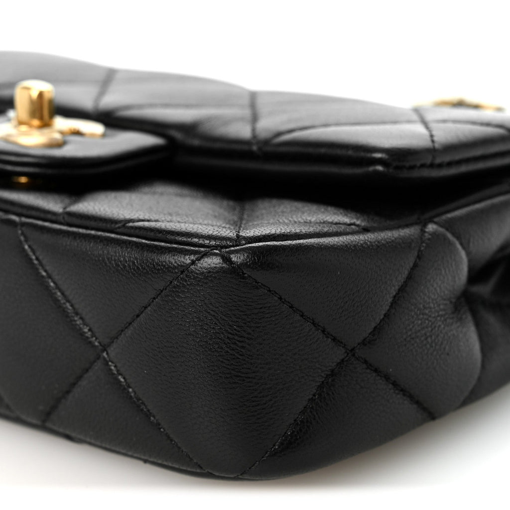 Lambskin Quilted Pearl Mini Flap Black