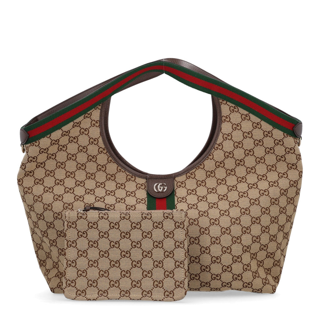 GG Monogram Web Large Giglio Tote Beige Brown
