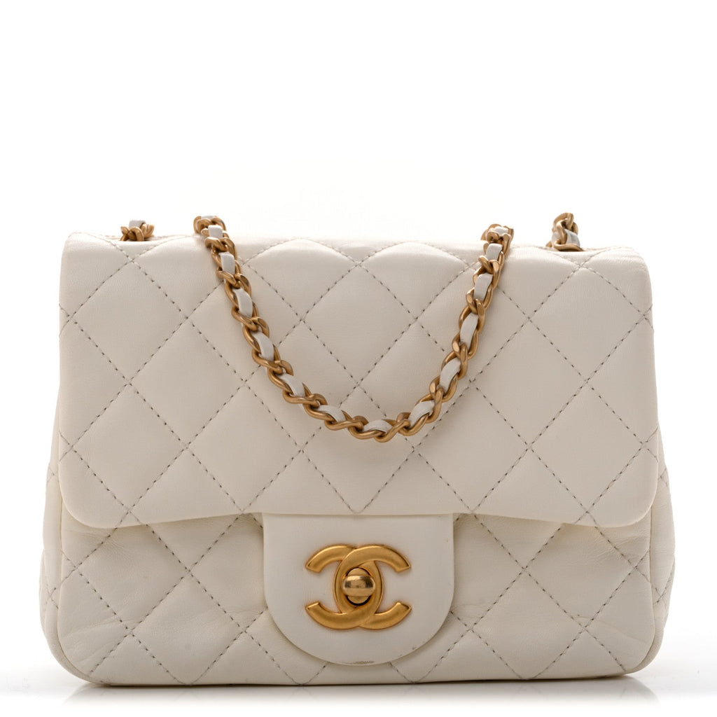 Lambskin Quilted Mini Pearl Crush Flap White