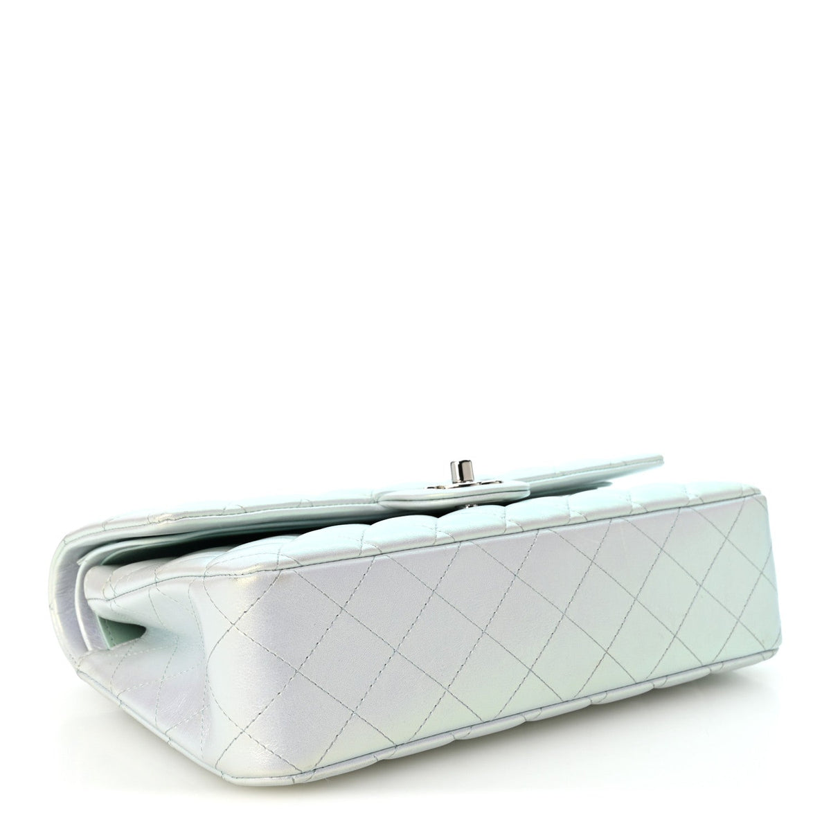 Iridescent Lambskin Quilted Medium Double Flap Light Blue