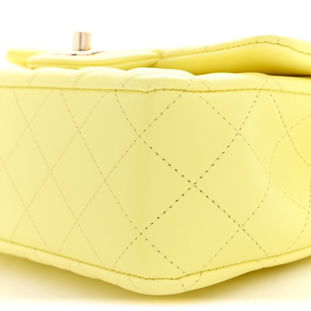Lambskin Quilted Mini Chain Top Handle Rectangular Flap Light Yellow