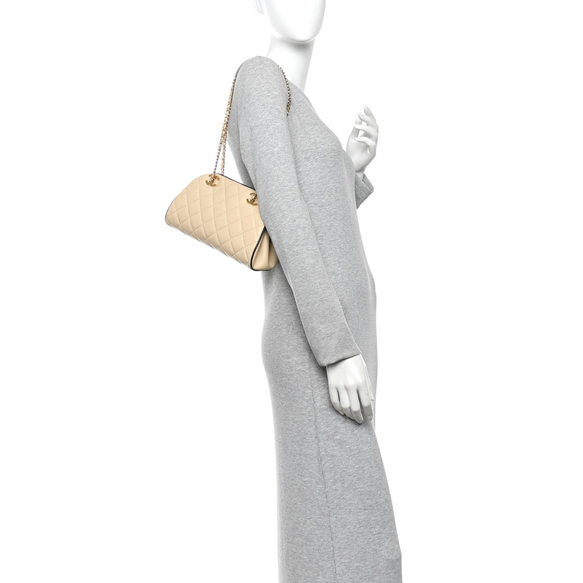 Lambskin Quilted Eyes On You Clutch With Chain Beige