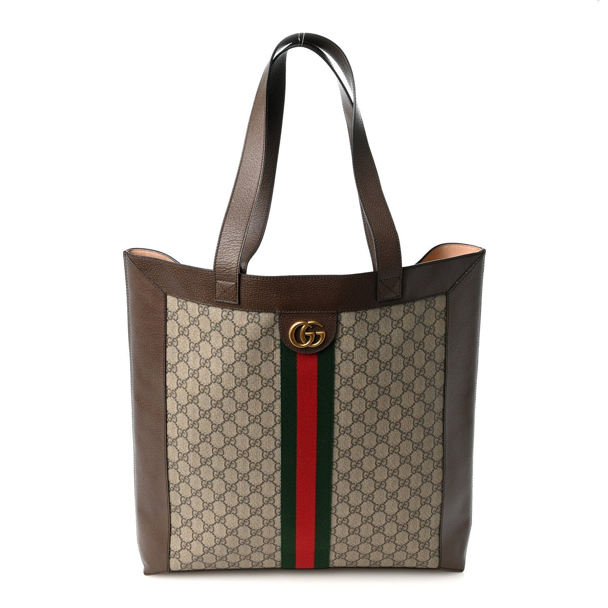 GG Supreme Monogram Web Large Ophidia Vertical Shopping Tote Brown