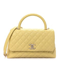 Caviar Quilted Small Coco Handle Flap Yellow