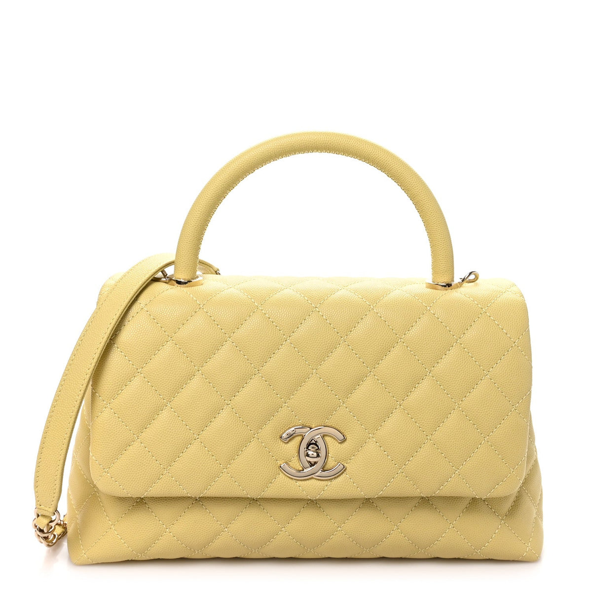 Caviar Quilted Small Coco Handle Flap Yellow