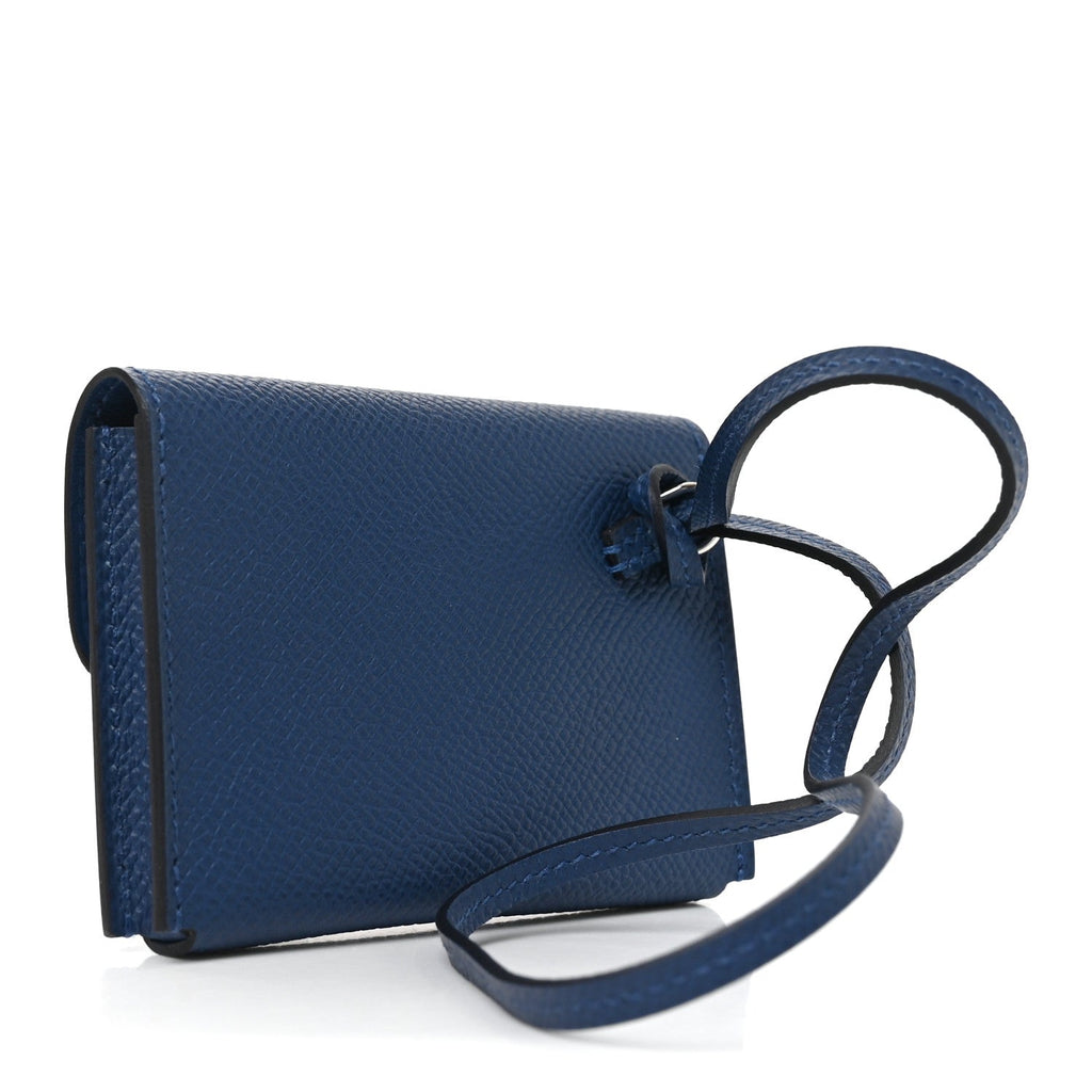 Epsom Hermesnap Card Holder Bleu Tie