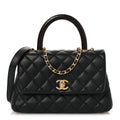Caviar Lizard Embossed Quilted Mini Coco Handle Flap Black