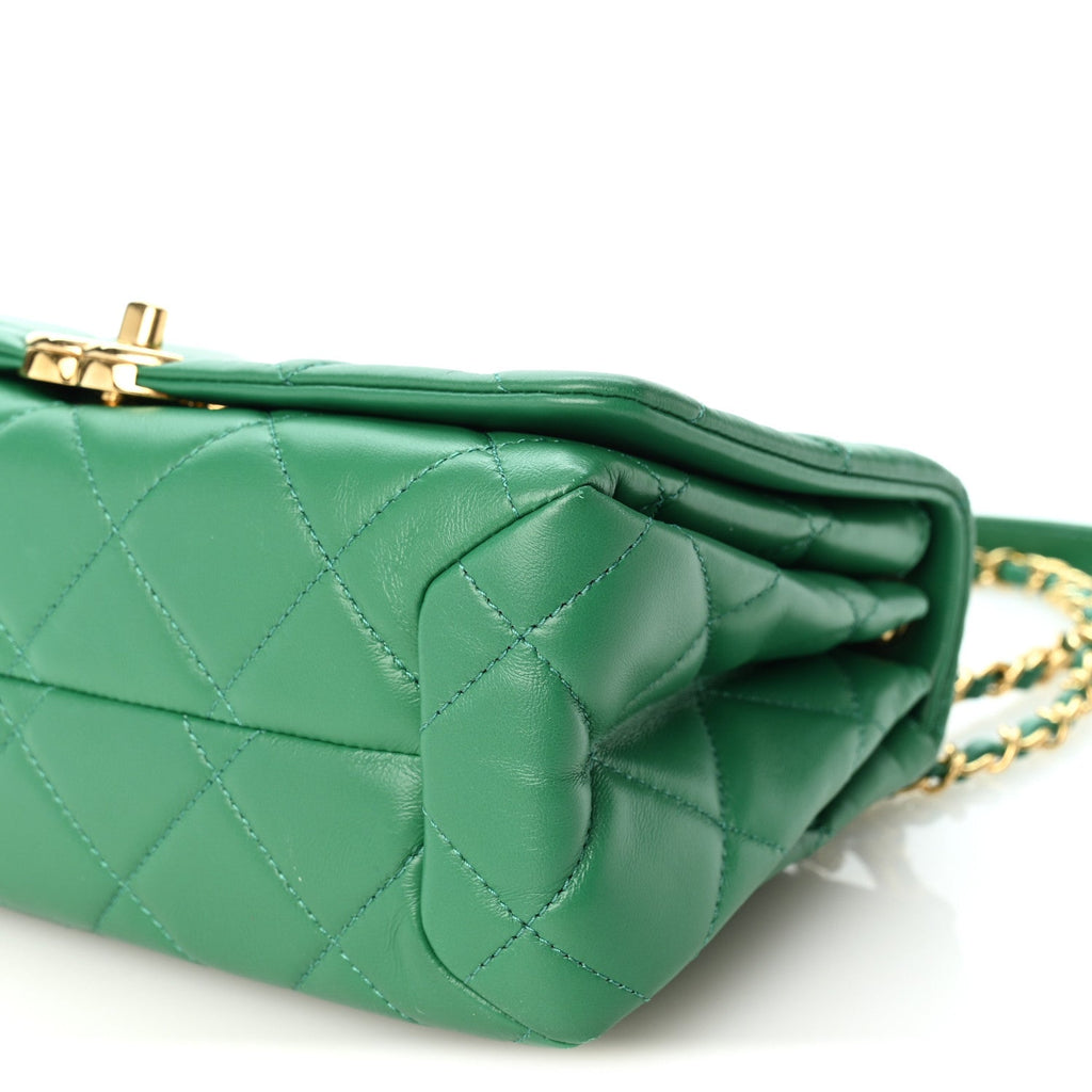 Lambskin Quilted Medium Color Match Flap Green
