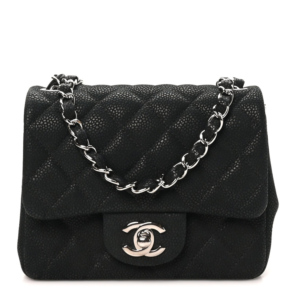 Iridescent Caviar Quilted Mini Square Flap Black