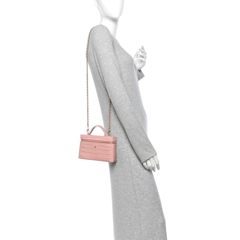 Calfskin Crocodile Embossed Crococo Exoticoco Vanity With Chain Light Pink
