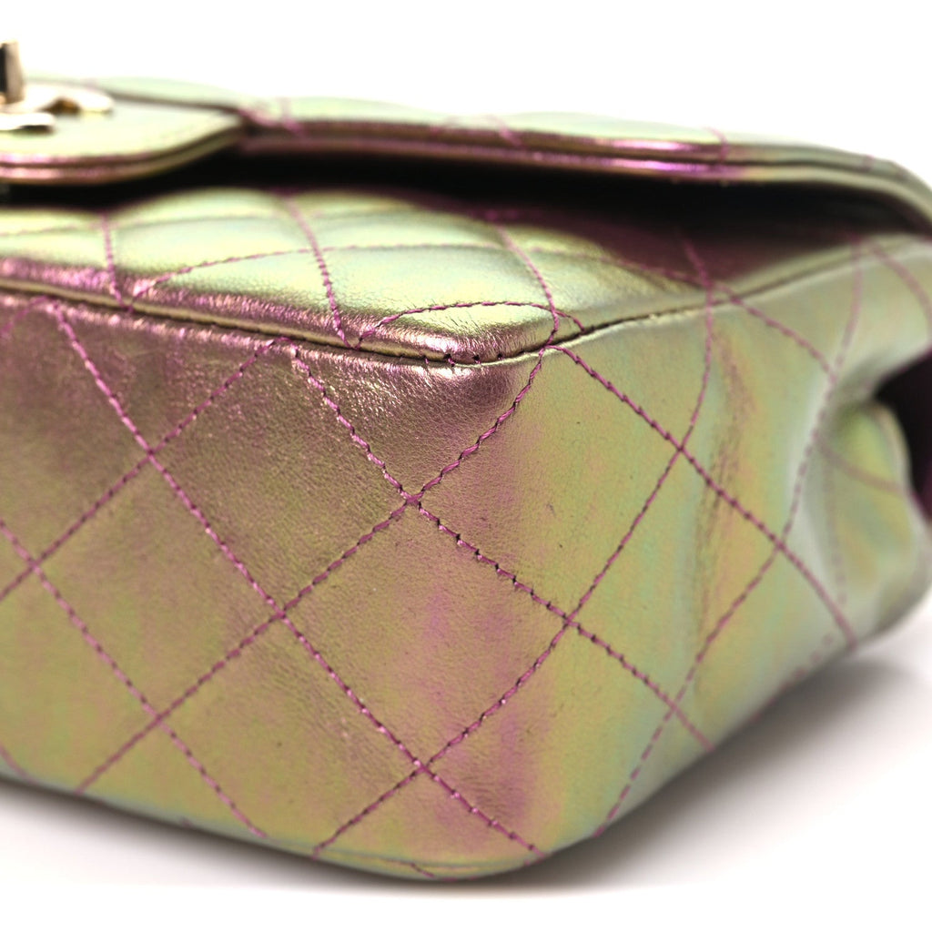 Iridescent Lambskin Quilted Mini Rectangular Flap Purple