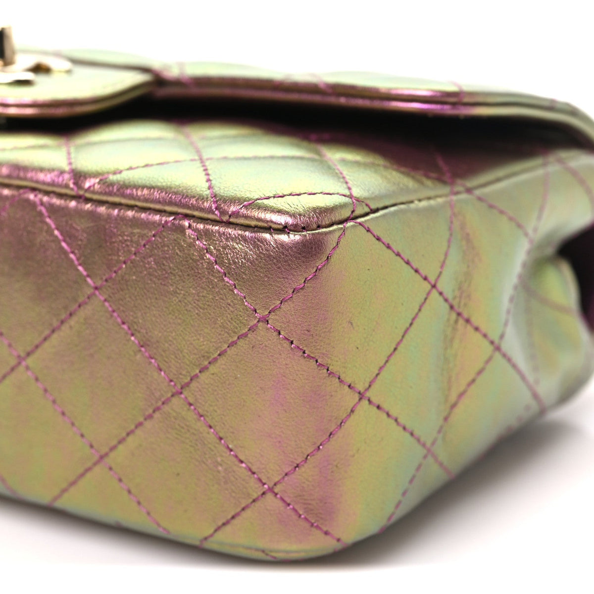 Iridescent Lambskin Quilted Mini Rectangular Flap Purple