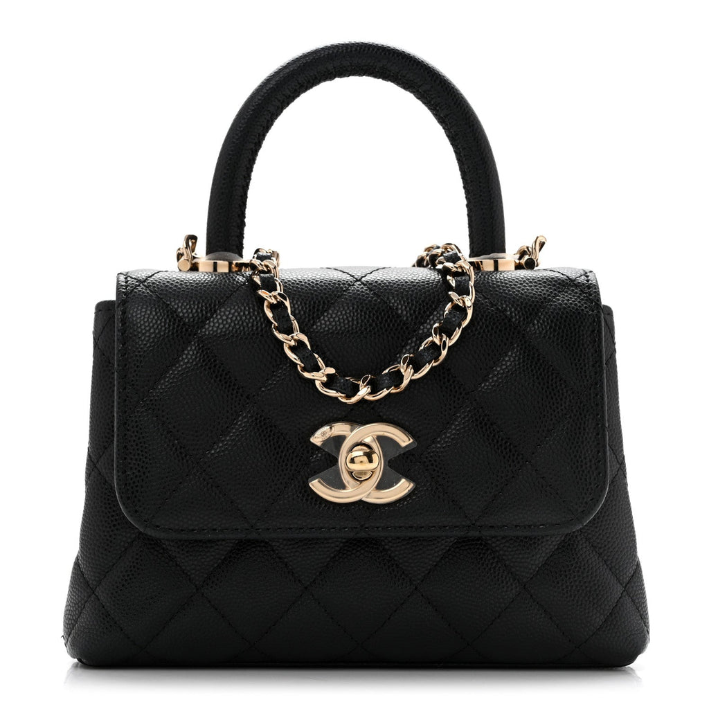 Caviar Quilted Coco Handle Clutch With Chain Black