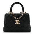 Caviar Quilted Coco Handle Clutch With Chain Black