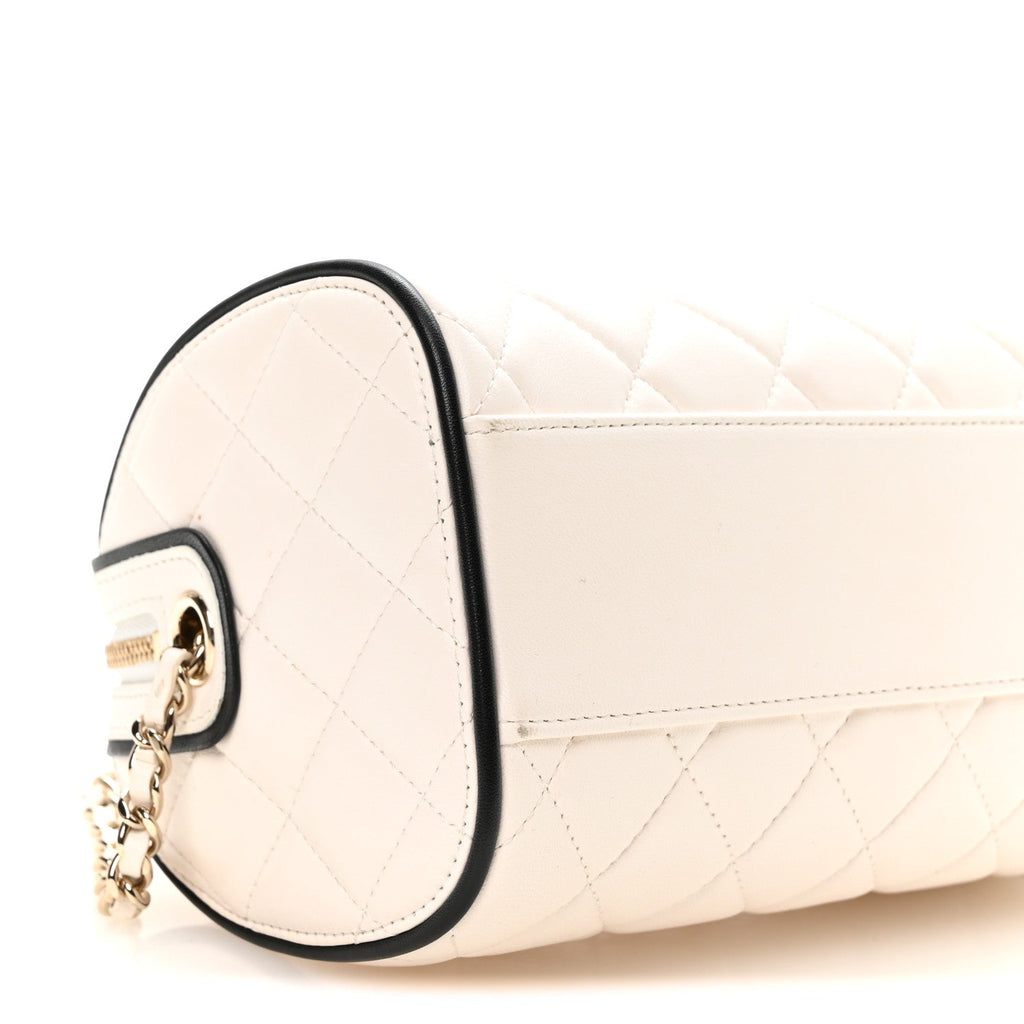 Lambskin Quilted Resin CC Mini Bowling Clutch With Chain White Black