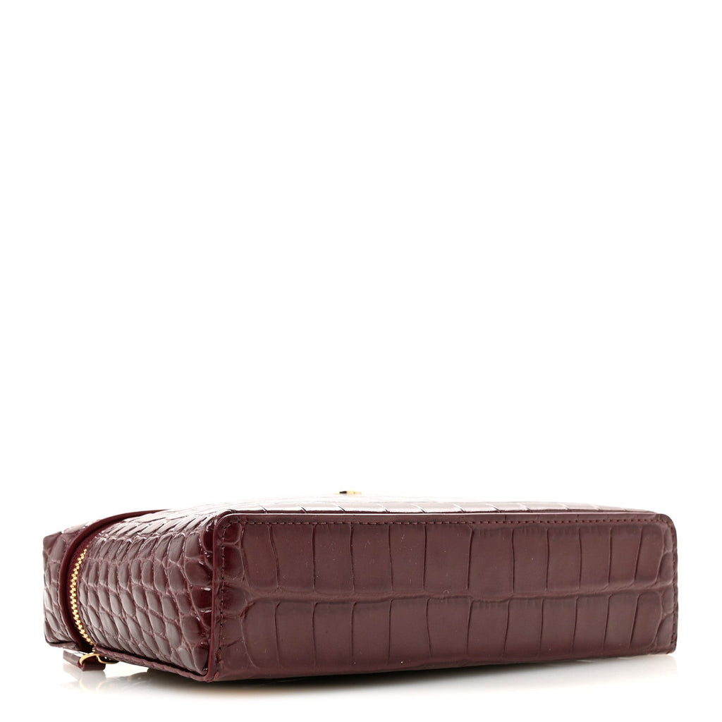 Calfskin Crocodile Embossed Crococo Exoticoco Vanity With Chain Dark Burgundy