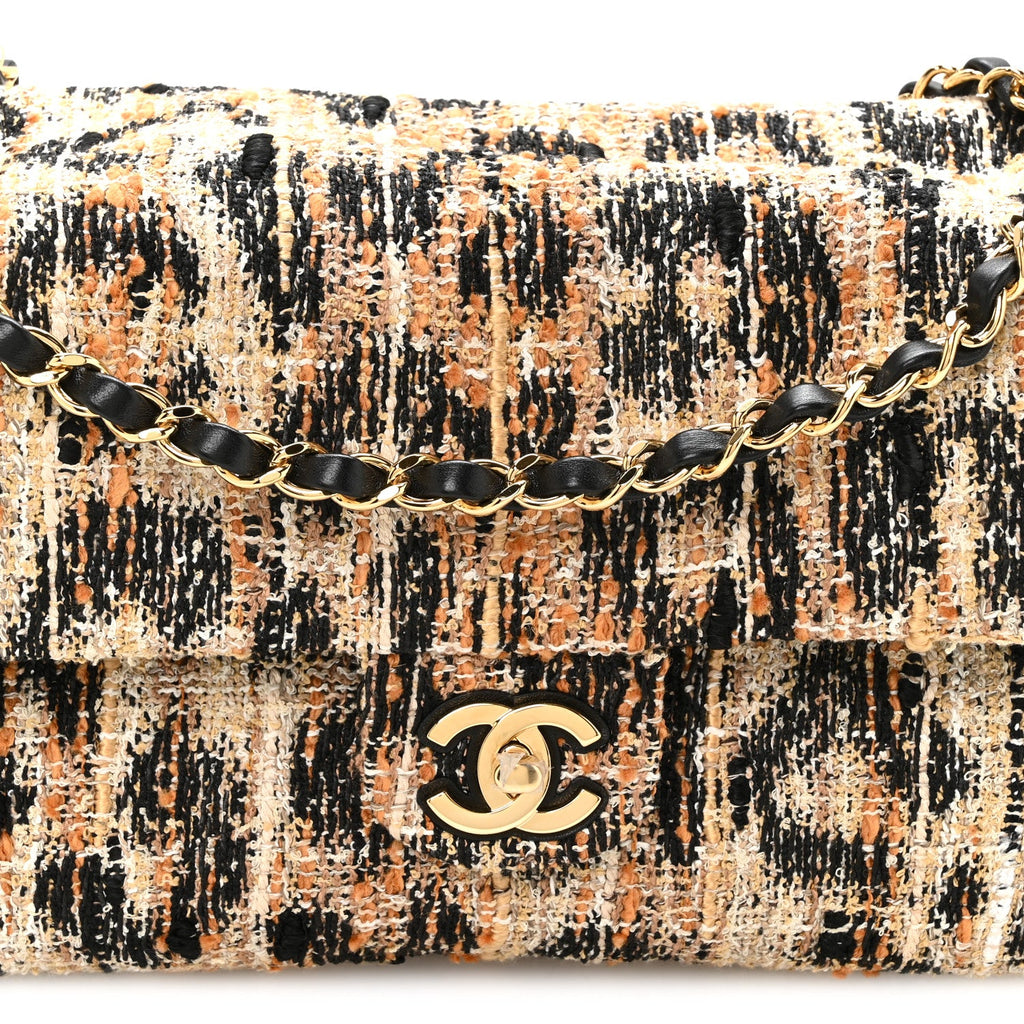 Tweed Mixed Fibers Leopard Print Small Souplissimo Maxi Flap Brown Black White