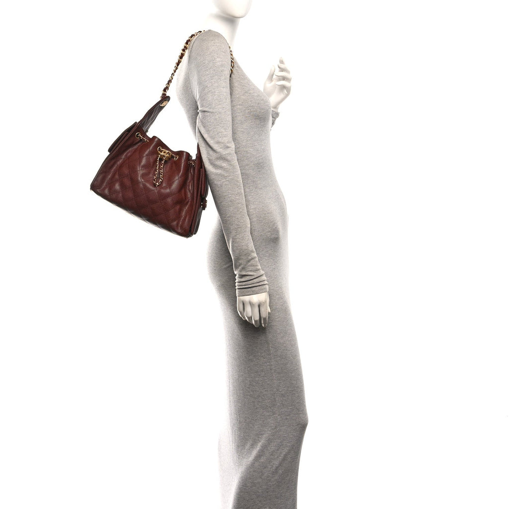 Caviar Quilted Small Chanel 25 Handbag Brown