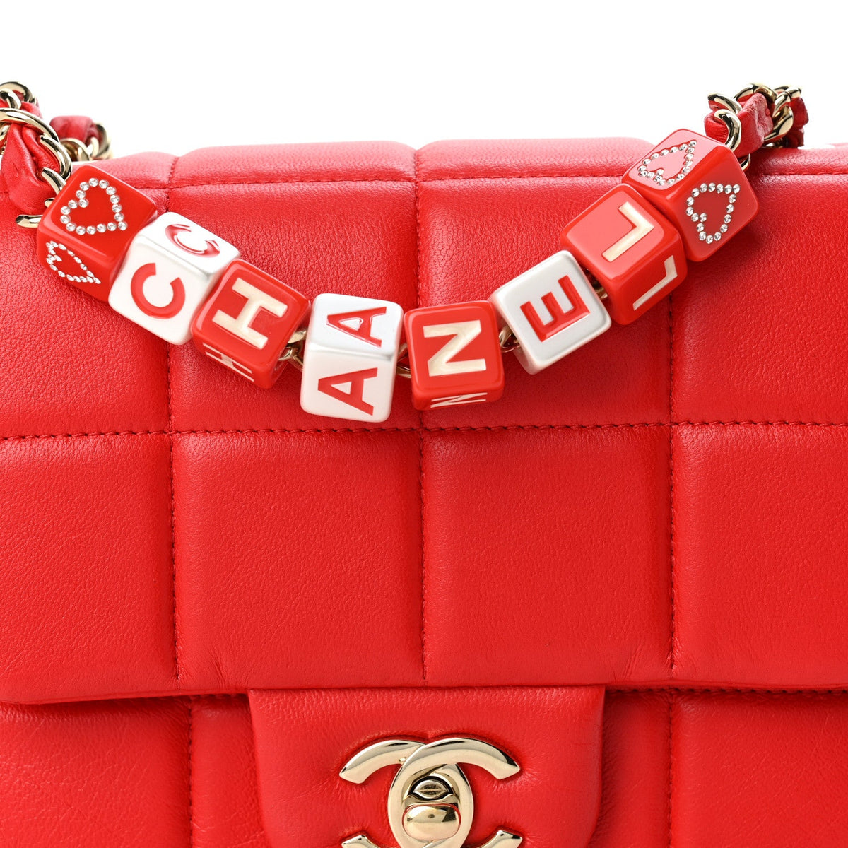 Lambskin Resin Crystal Square Quilted Monacoco Mini Flap Red