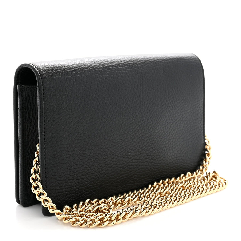Calfskin Mini GG Marmont Chain Wallet Black