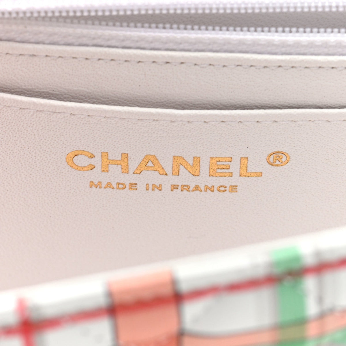 Calfskin Quilted Plaid Printed Small Single Flap White Multicolor