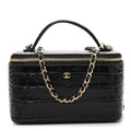 Calfskin Crocodile Embossed Crococo Small Top Handle Vanity Case With Chain Black