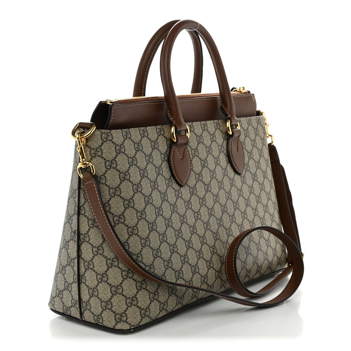 GG Supreme Monogram Large Zip Top Tote Beige Tuscany