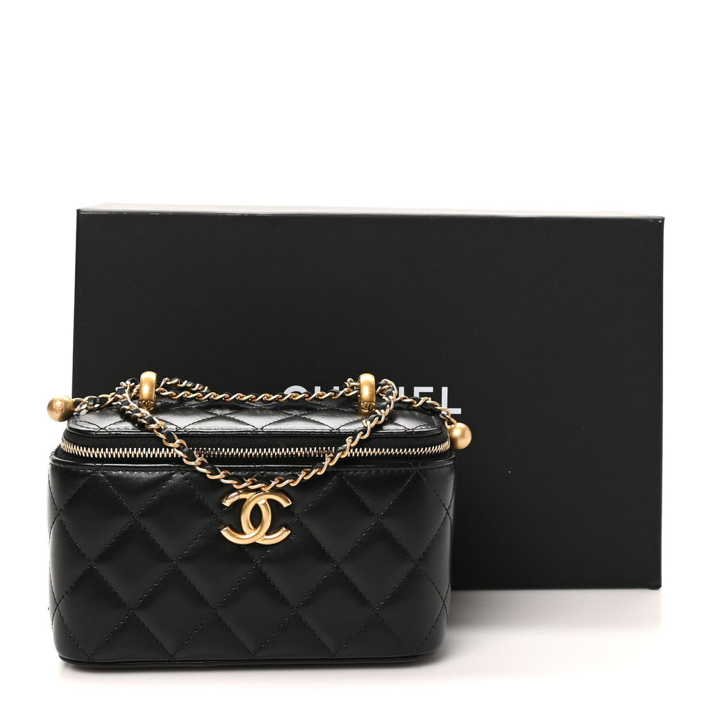 Calfskin Quilted Perfect Fit Vanity Case With Chain Black