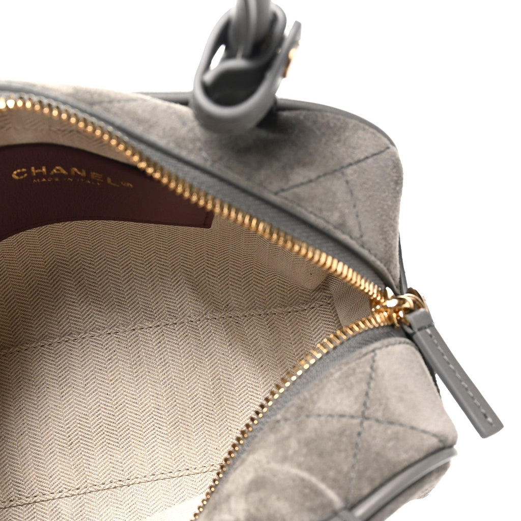 Suede Calfskin Small Perfect Bowling Bag Grey
