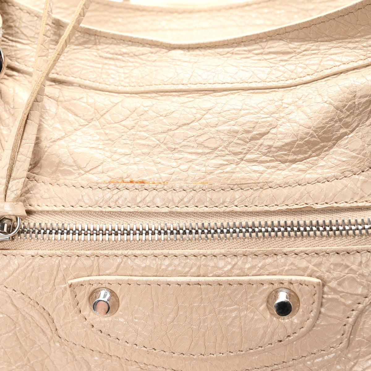 Agneau Classic Silver Hardware City Logo Strap Light Beige Black
