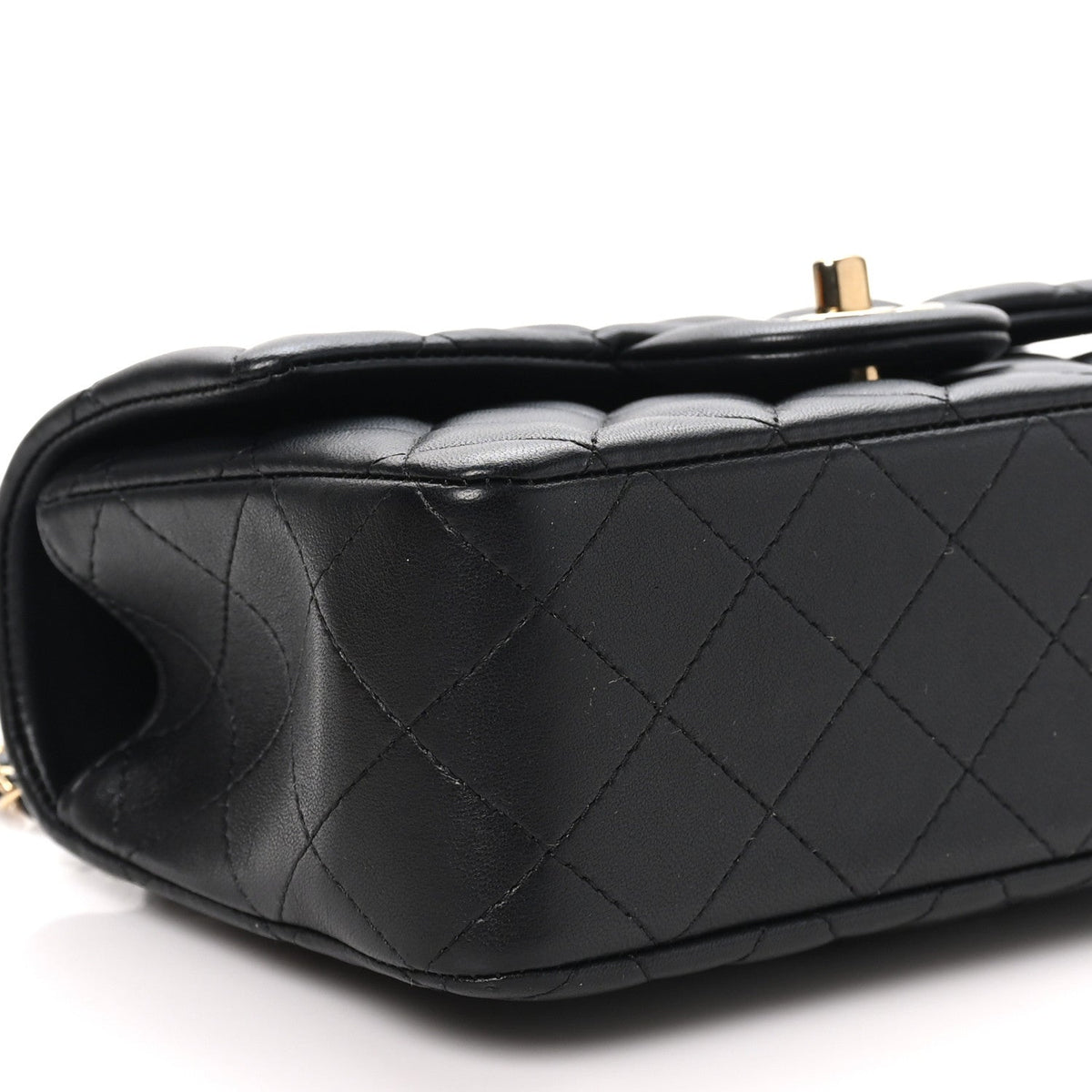 Lambskin Quilted Mini Top Handle Rectangular Flap Black
