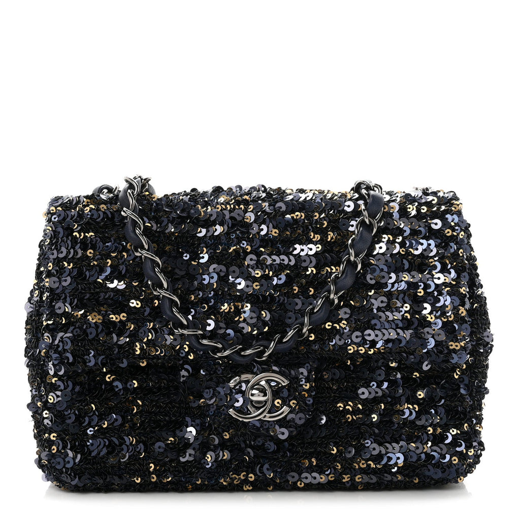 Sequin Mini Rectangular Flap Blue Black Ruthenium