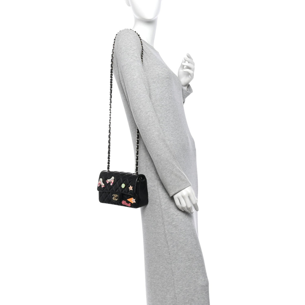 Lambskin Quilted Hollywood Charms Mini Rectangular Flap Black