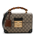 GG Supreme Monogram Small Padlock Bamboo Shoulder Bag Beige Black Cuir