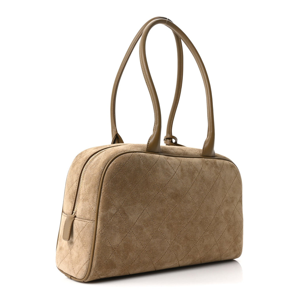 Suede Calfskin Perfect Bowling Bag Dark Beige