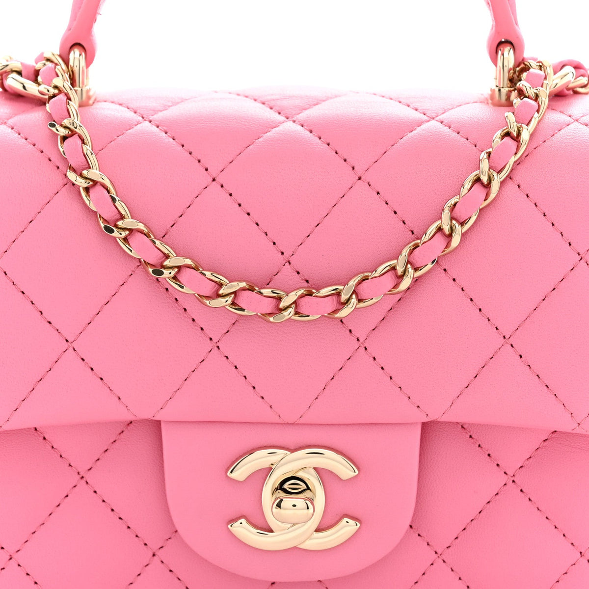 Lambskin Quilted Mini Top Handle Rectangular Flap Light Pink