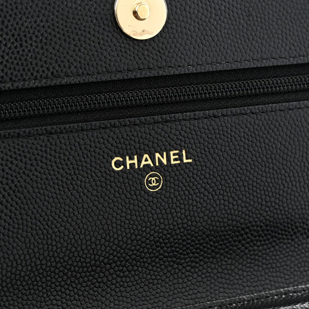 Caviar Quilted French New Wave Chain CC Wallet On Chain WOC Black