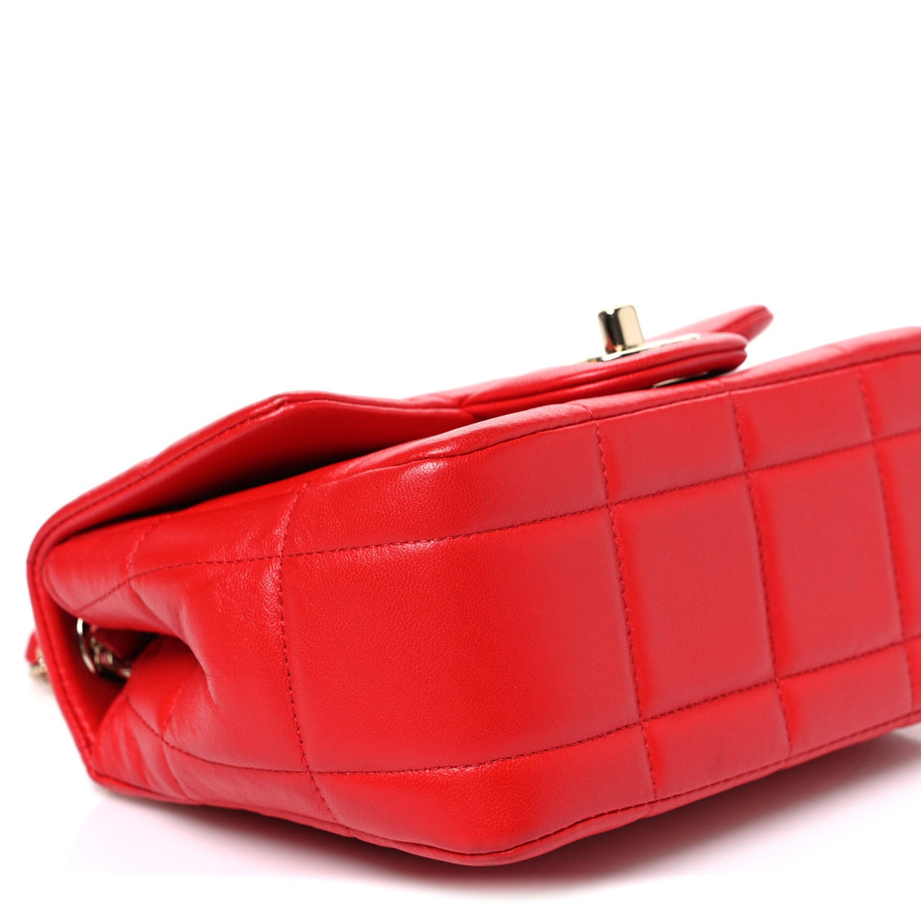 Lambskin Resin Crystal Square Quilted Monacoco Mini Flap Red