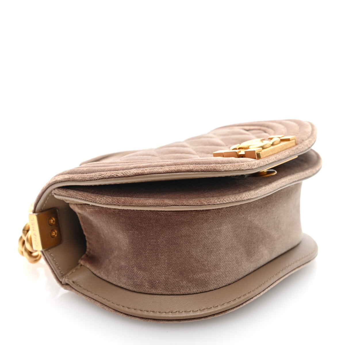 Velvet Quilted Mini Boy Messenger Bag Beige