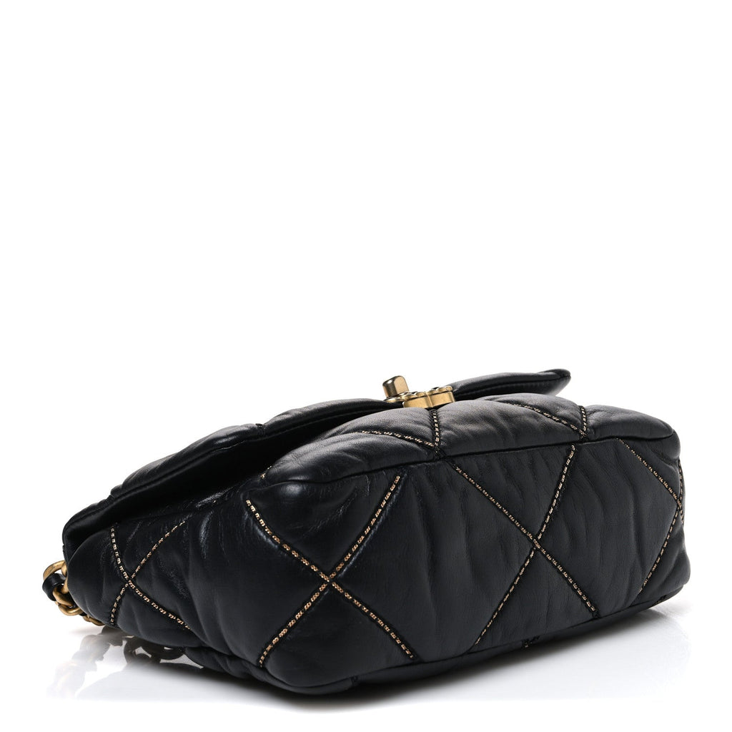 Lambskin Chain Quilted Medium Chanel 19 Flap Black