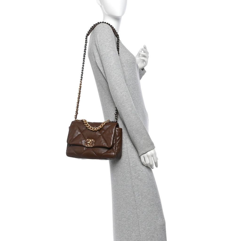 Lambskin Quilted Medium Chanel 19 Flap Dark Brown